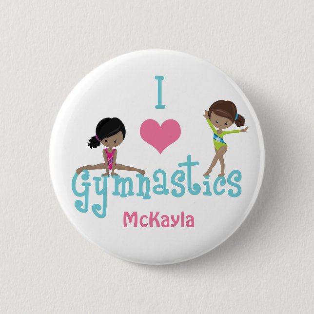 Macaron Rond 5 Cm I Love Gymnastique mignonne Africaine Américaine (Devant)