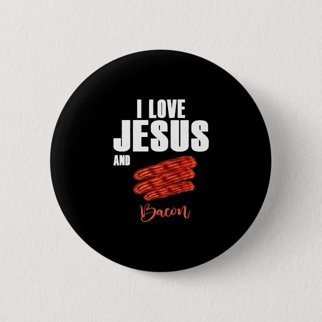 Macaron Rond 5 Cm I Love Jesus and Bacon Funny Christian Religious (Devant)