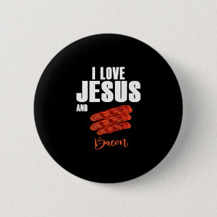 Macaron Rond 5 Cm I Love Jesus and Bacon Funny Christian Religious