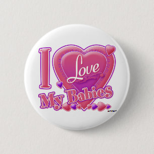 Macaron Rond 5 Cm I Love My Babies rose/violet - coeurs