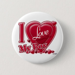 Macaron Rond 5 Cm I Love My Boy rouge - coeur