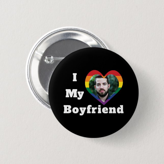Macaron Rond 5 Cm I Love My Boyfriend Gay pride LGBTQ Photo personna (Devant & derrière)