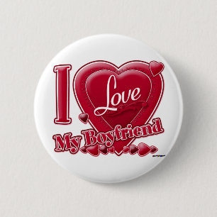 Macaron Rond 5 Cm I Love My Boyfriend rouge - coeur