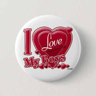 Macaron Rond 5 Cm I Love My Boys rouge - coeur