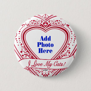 Macaron Rond 5 Cm I Love My Cats ! Photo Red Hearts