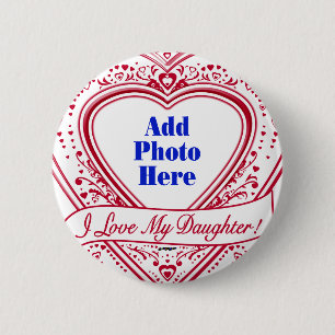 Macaron Rond 5 Cm I Love My Daughter ! Photo Red Hearts