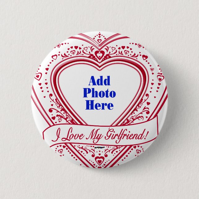 Macaron Rond 5 Cm I Love My Girlfriend ! Photo Red Hearts (Devant)