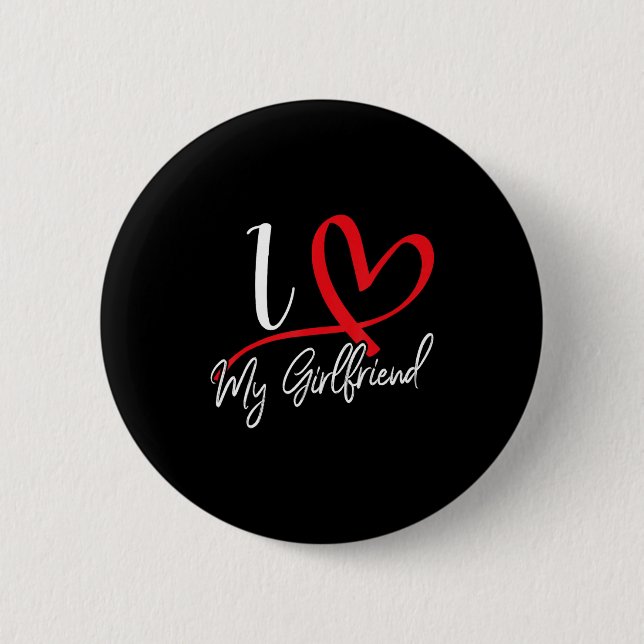 Macaron Rond 5 Cm I Love My Girlfriend Red Heart Couples Valentines  (Devant)