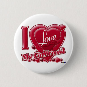 Macaron Rond 5 Cm I Love My Girlfriend rouge - coeur