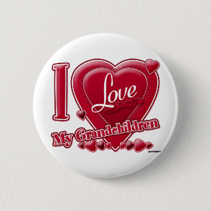 Macaron Rond 5 Cm I Love My Grandchildren coeur rouge - photo