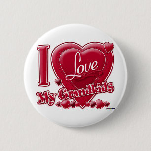 Macaron Rond 5 Cm I Love My Grandkids rouge - coeur