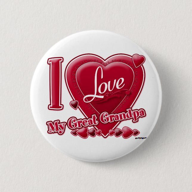 Macaron Rond 5 Cm I Love My Great Grand-pa rouge - coeur (Devant)