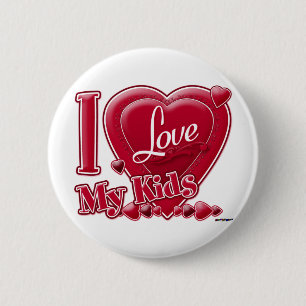 Macaron Rond 5 Cm I Love My Kids rouge - coeur