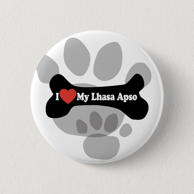 Macaron Rond 5 Cm I Love My Lhasa Apso - Chien Bone (Devant)