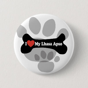 Macaron Rond 5 Cm I Love My Lhasa Apso - Chien Bone