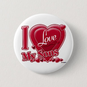 Macaron Rond 5 Cm I Love My Sons rouge - coeur