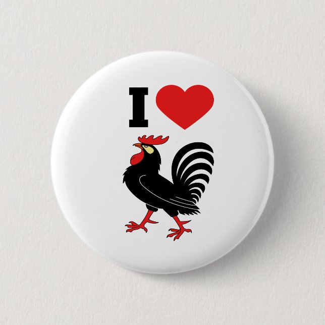 Macaron Rond 5 Cm I Love rooster (Devant)