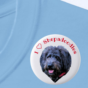 Macaron Rond 5 Cm I Love Shepadoodles Chien Bouton blanc