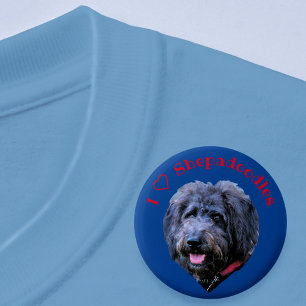 Macaron Rond 5 Cm I Love Shepadoodles Chien race Bouton bleu
