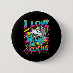 Macaron Rond 5 Cm I Love Shuttles S Birdie Badminton Joueur coloré