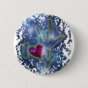 Macaron Rond 5 Cm I LOVE YOU / langue des signes