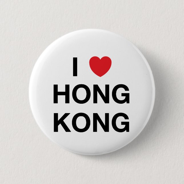 Macaron Rond 5 Cm I Pin d'insigne de HONG KONG de COEUR (Devant)