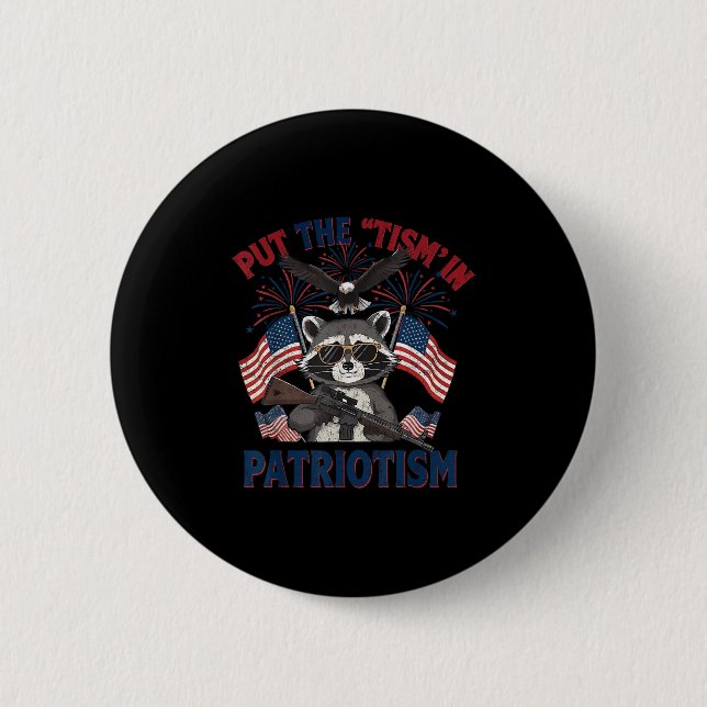 Macaron Rond 5 Cm I Put The Tism In Patriotism Athletic Eagle  (Devant)