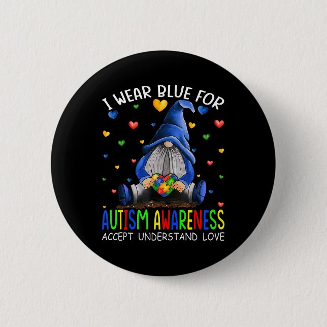 Macaron Rond 5 Cm I Wear Blue for Autism Aware Accept (Devant)