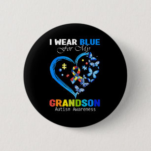 Macaron Rond 5 Cm I Wear Blue For My Grandson Autism Aware Heart