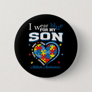 Macaron Rond 5 Cm I Wear Blue For My Son Autism Awareness Maman Papa