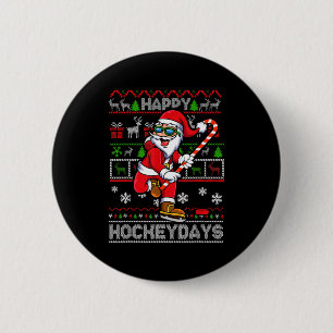 Macaron Rond 5 Cm Ice Hockey Père Noël Happy Hockeydays Drôle de Noë