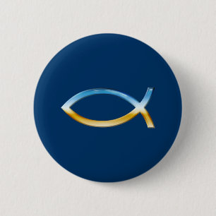 Macaron Rond 5 Cm Ichthus - ciel et au sol chrétiens de symbole de