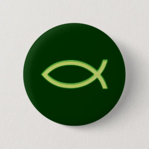 Macaron Rond 5 Cm Ichthus - Symbole chrétien du poisson - Vert clai