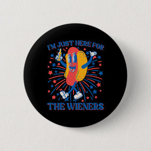 Macaron Rond 5 Cm Ici Pour Les Wieners Hot Dog Drôle 4 juillet