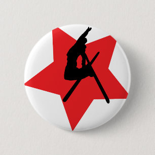 Macaron Rond 5 Cm icône de saut de ski rouge
