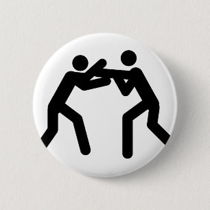 Macaron Rond 5 Cm icône du sport de lutte noire