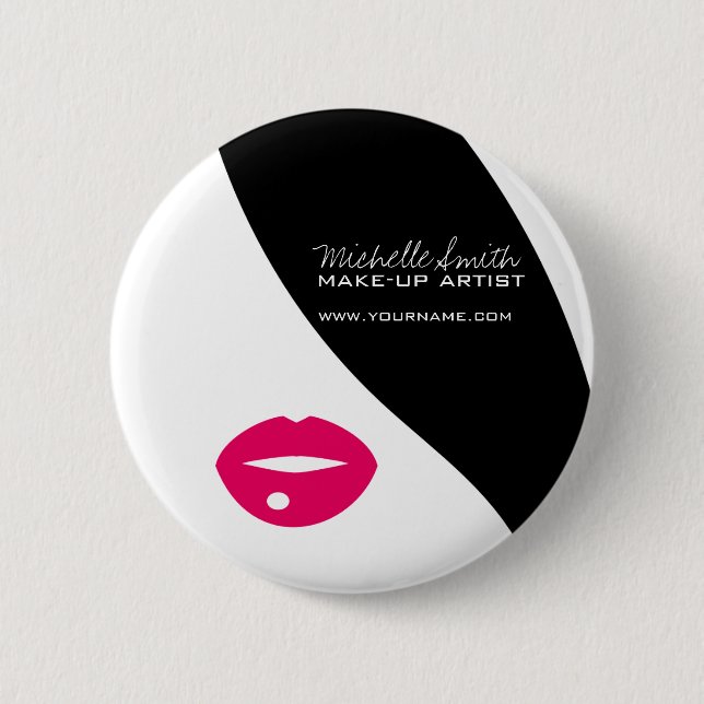 Macaron Rond 5 Cm Icône maquillage Femme visage en noir blanc lèvres (Devant)