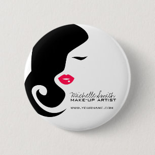 Macaron Rond 5 Cm Icône maquillage Femme visage en noir blanc lèvres