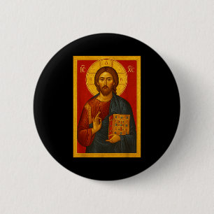 Macaron Rond 5 Cm Icône orthodoxe de Jésus-Christ Pantocrator 