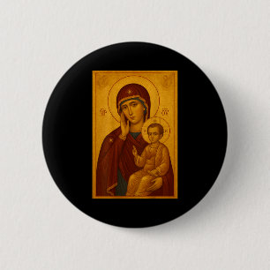 Macaron Rond 5 Cm Icône orthodoxe de la Théotokos et de l'enfant Jés