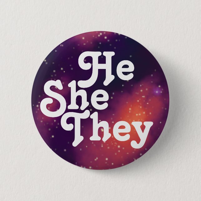 Macaron Rond 5 Cm Il/Elle/Ils Personnalisable Galaxy Pronoun (Devant)