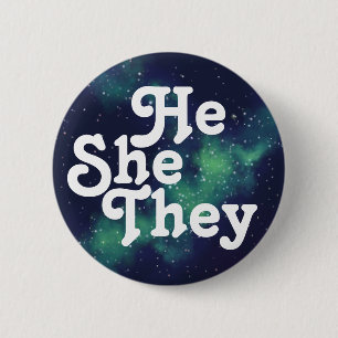 Macaron Rond 5 Cm Il/Elle/Ils Personnalisable Galaxy Pronoun