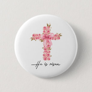 Macaron Rond 5 Cm Il Est Ressuscité Coquette Nœud Floral Croix Foi P