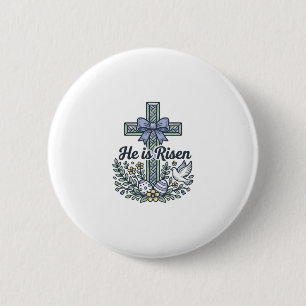 Macaron Rond 5 Cm Il Est Ressuscité Croix De Pâques Vintage Vecteur
