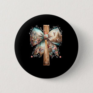 Macaron Rond 5 Cm Il Est Ressuscité Jésus Coquette Bow Croix de Pâqu