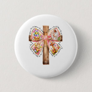 Macaron Rond 5 Cm Il Est Ressuscité Jésus Coquette Bow Croix de Pâqu