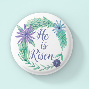 Macaron Rond 5 Cm Il est ressuscité Religieux Pâques Floral