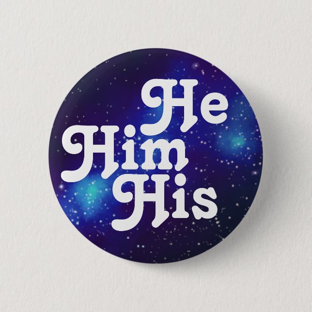 Macaron Rond 5 Cm Il/Lui/Son Bouton Galaxy Pronoun Personnalisable (Devant)