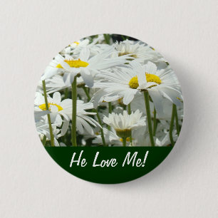 Macaron Rond 5 Cm Il m'aime ! boutons Fleurs de marguerite blanche M