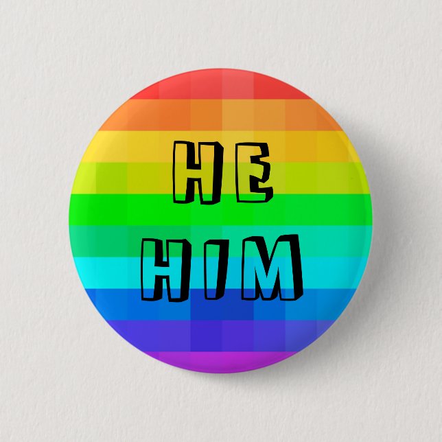 Macaron Rond 5 Cm Il Prononounes LGBTQ Rainbow Button (Devant)
